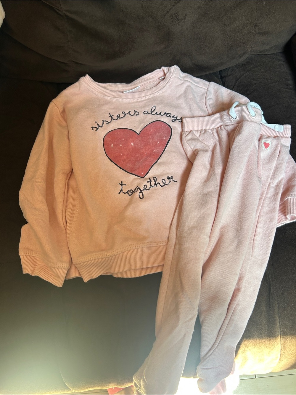 Zara Light Pink Heart Sweater and Jogger Pajama Set 4-5t